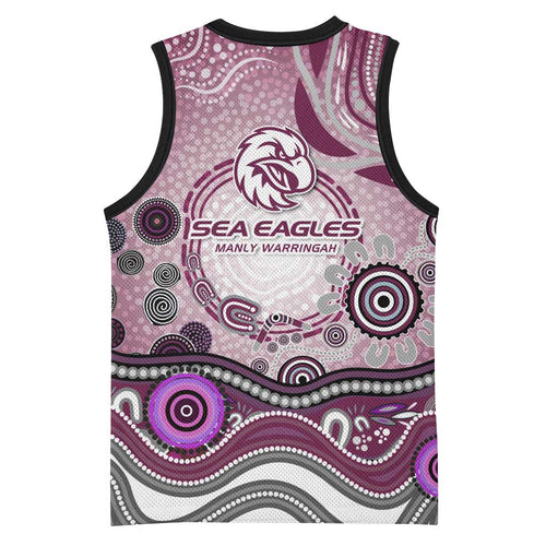 Manly Warringah Sea Eagles Rugby Basketball Jersey Australian Aboriginal Dot Painting Style