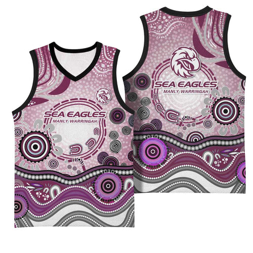 Manly Warringah Sea Eagles Rugby Basketball Jersey Australian Aboriginal Dot Painting Style