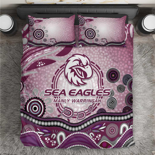 Manly Warringah Sea Eagles Rugby Bedding Set Australian Aboriginal Dot Painting Style