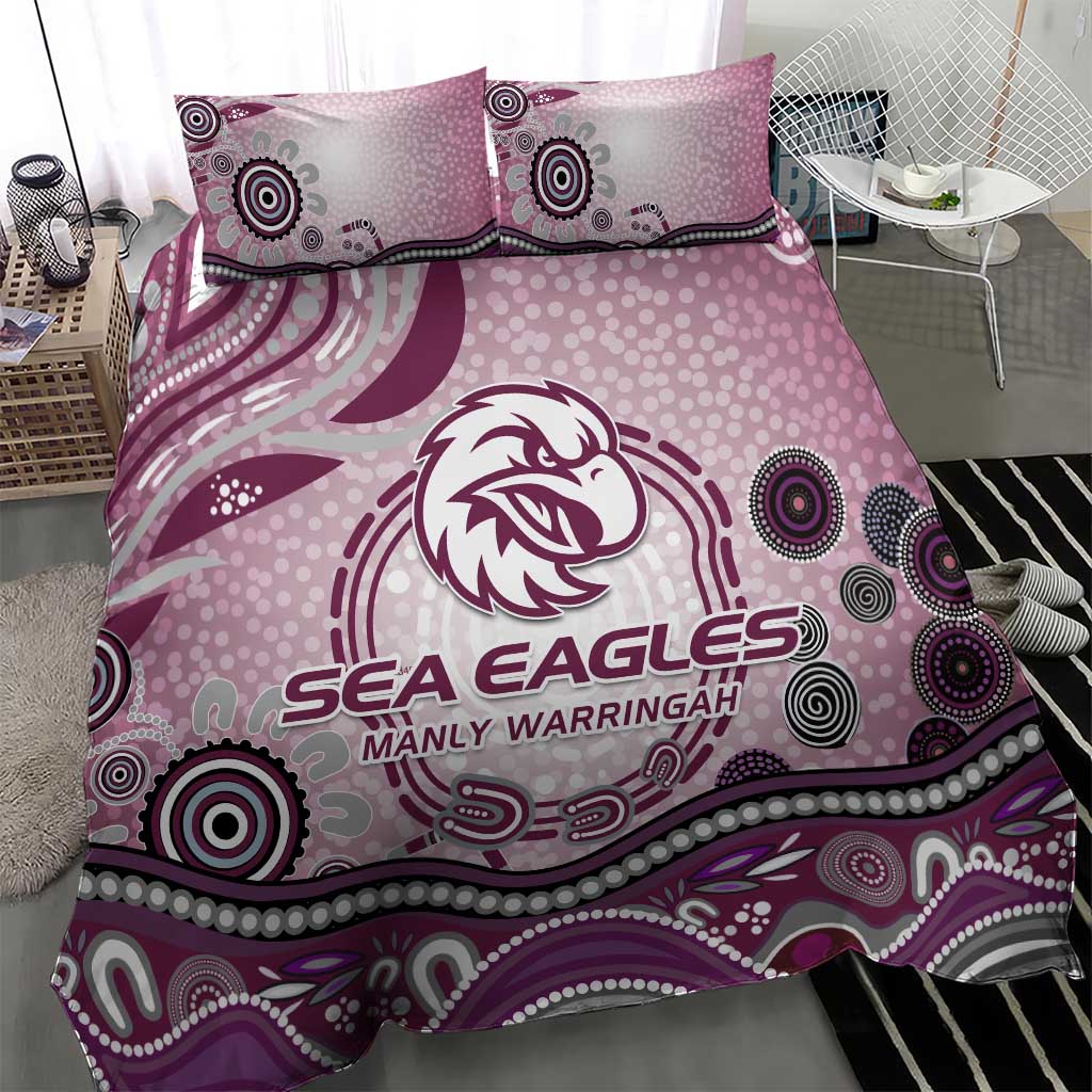 Manly Warringah Sea Eagles Rugby Bedding Set Australian Aboriginal Dot Painting Style
