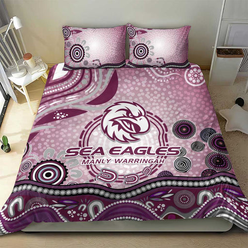 Manly Warringah Sea Eagles Rugby Bedding Set Australian Aboriginal Dot Painting Style