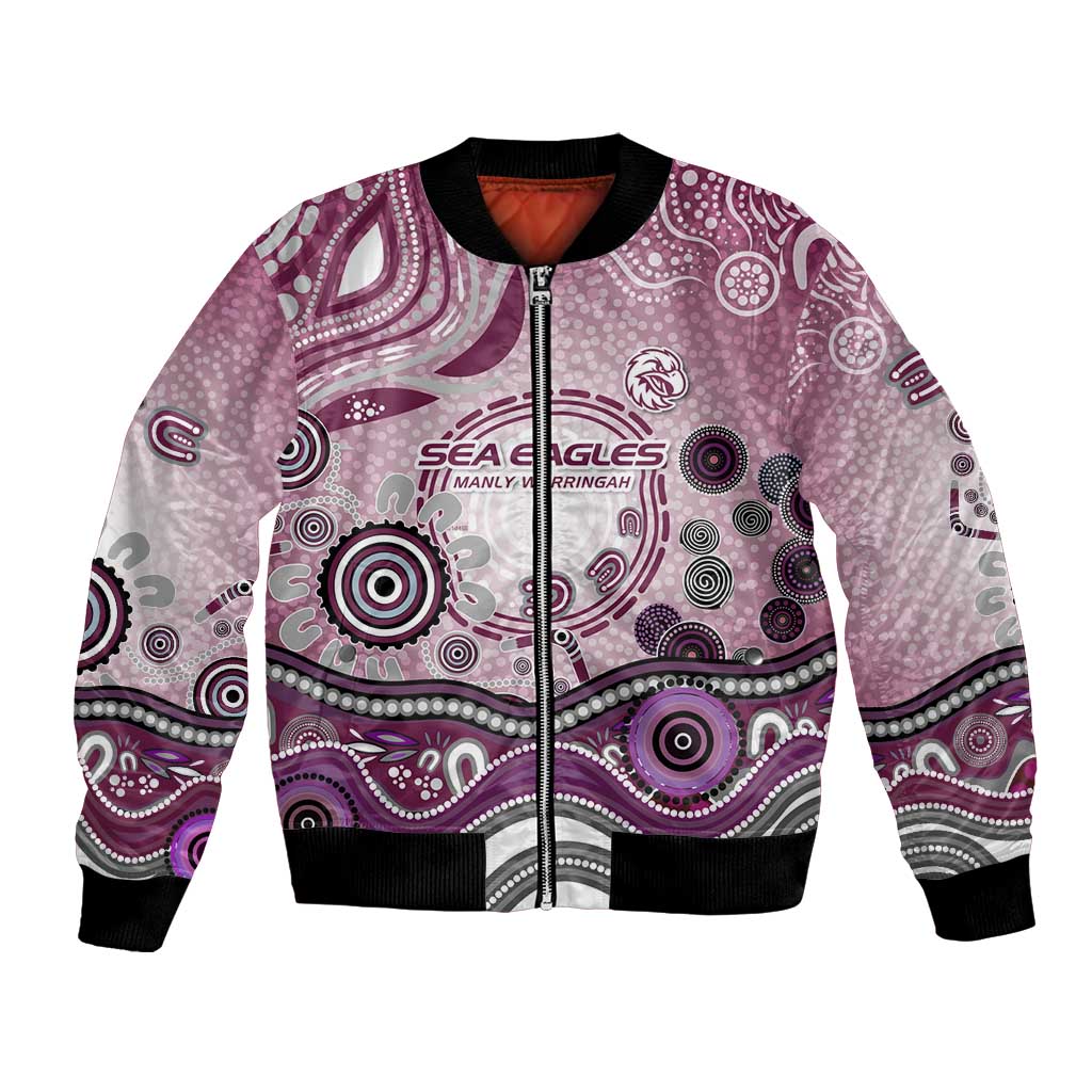 Manly Warringah Sea Eagles Rugby Bomber Jacket Australian Aboriginal Dot Painting Style