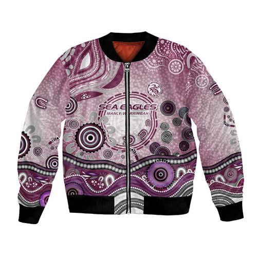Manly Warringah Sea Eagles Rugby Bomber Jacket Australian Aboriginal Dot Painting Style
