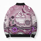 Manly Warringah Sea Eagles Rugby Bomber Puffer Jacket Australian Aboriginal Dot Painting Style