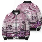 Manly Warringah Sea Eagles Rugby Bomber Puffer Jacket Australian Aboriginal Dot Painting Style
