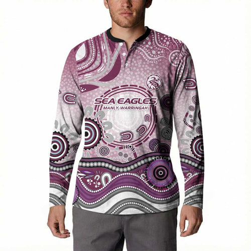 Manly Warringah Sea Eagles Rugby Button Sweatshirt Australian Aboriginal Dot Painting Style
