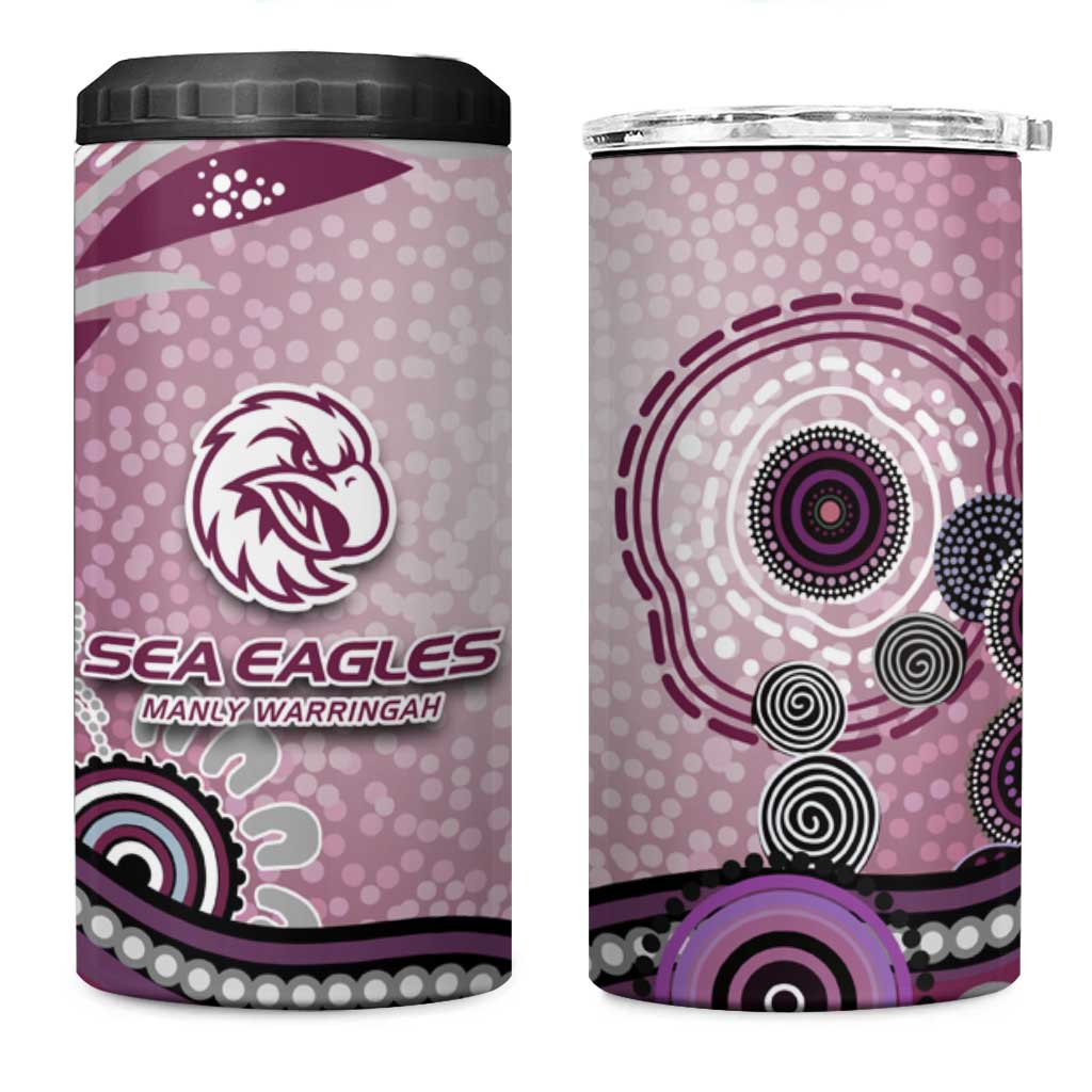 Manly Warringah Sea Eagles Rugby 4 in 1 Can Cooler Tumbler Australian Aboriginal Dot Painting Style