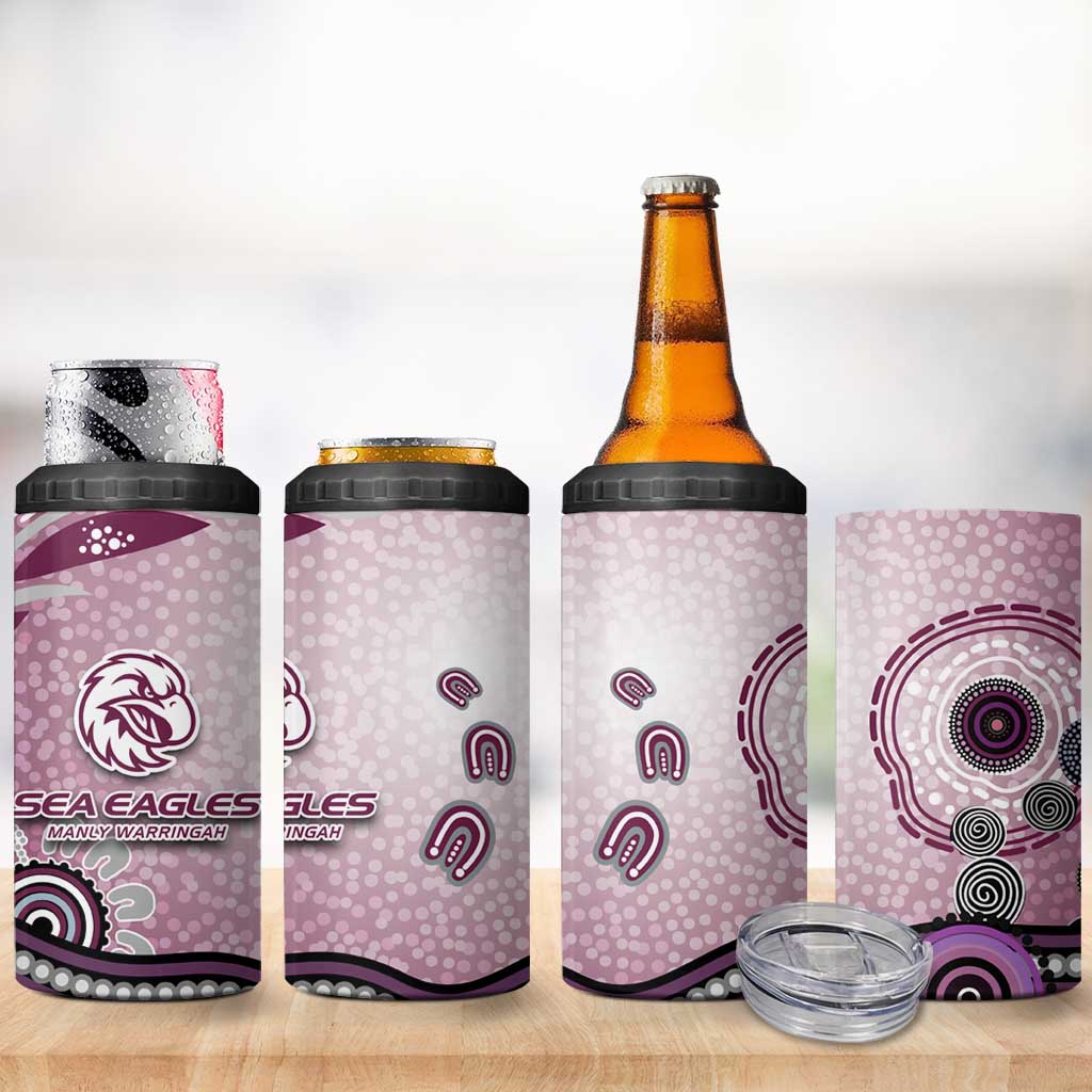 Manly Warringah Sea Eagles Rugby 4 in 1 Can Cooler Tumbler Australian Aboriginal Dot Painting Style
