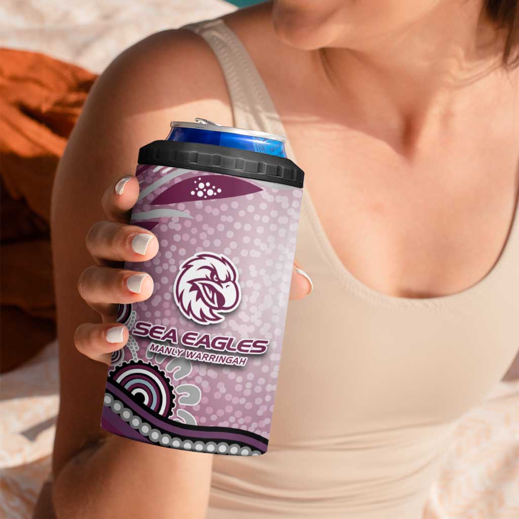 Manly Warringah Sea Eagles Rugby 4 in 1 Can Cooler Tumbler Australian Aboriginal Dot Painting Style
