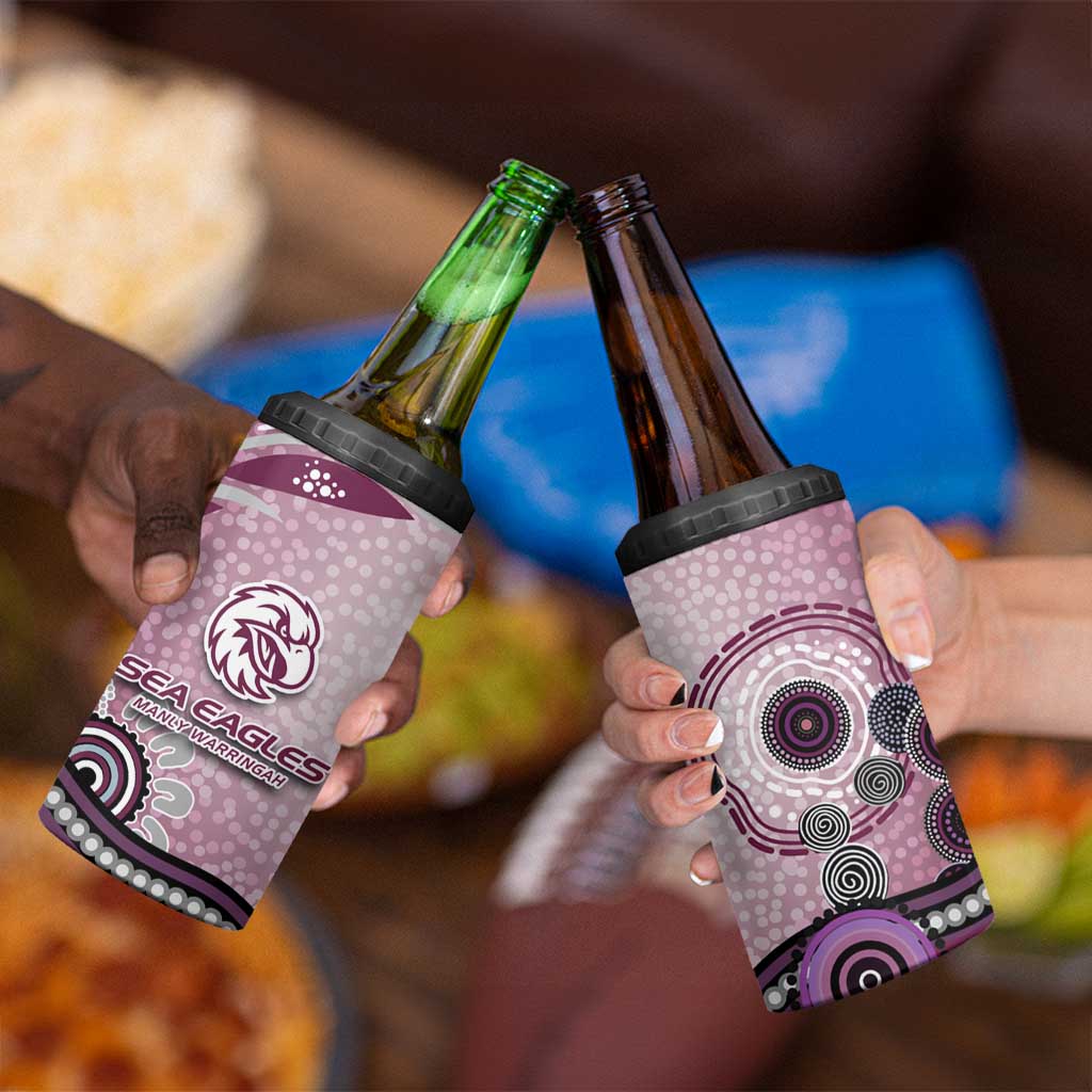 Manly Warringah Sea Eagles Rugby 4 in 1 Can Cooler Tumbler Australian Aboriginal Dot Painting Style