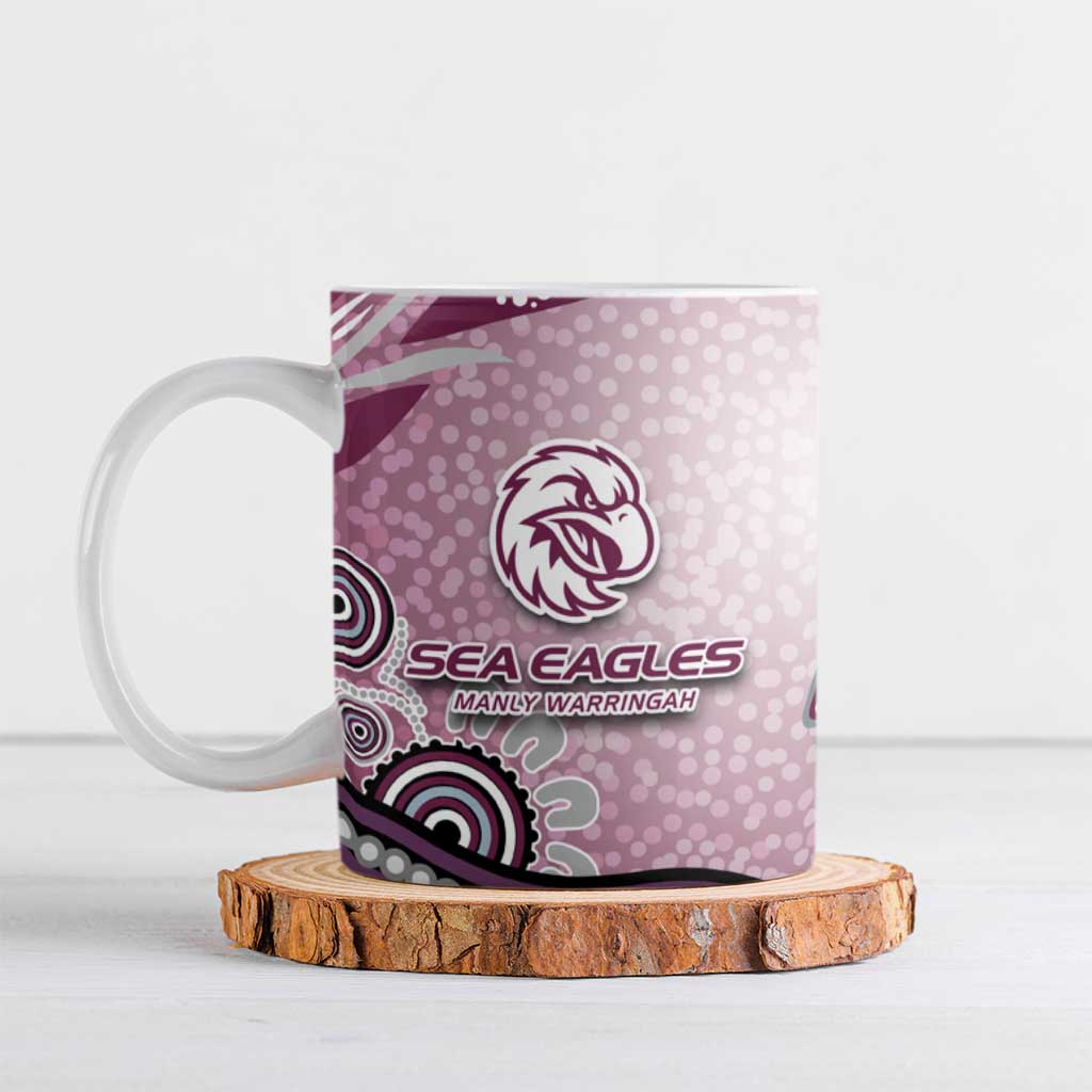 Manly Warringah Sea Eagles Rugby Ceramic Mug Australian Aboriginal Dot Painting Style