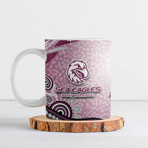 Manly Warringah Sea Eagles Rugby Ceramic Mug Australian Aboriginal Dot Painting Style