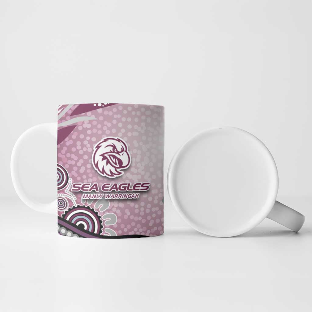 Manly Warringah Sea Eagles Rugby Ceramic Mug Australian Aboriginal Dot Painting Style