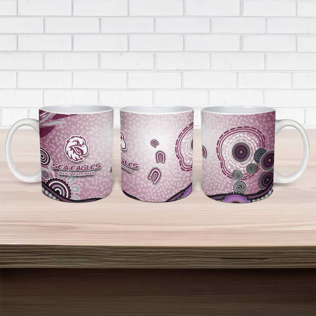 Manly Warringah Sea Eagles Rugby Ceramic Mug Australian Aboriginal Dot Painting Style