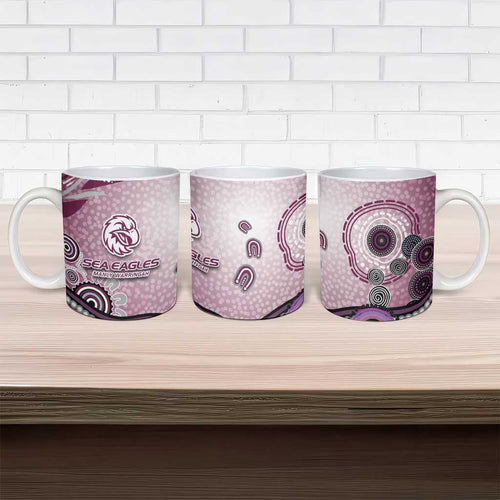 Manly Warringah Sea Eagles Rugby Ceramic Mug Australian Aboriginal Dot Painting Style