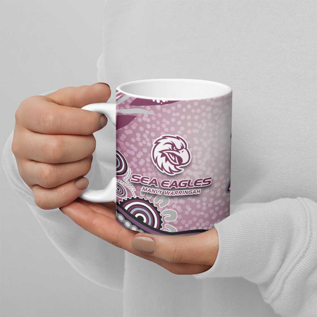 Manly Warringah Sea Eagles Rugby Ceramic Mug Australian Aboriginal Dot Painting Style