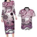 Manly Warringah Sea Eagles Rugby Couples Matching Long Sleeve Bodycon Dress and Hawaiian Shirt Australian Aboriginal Dot Painting Style