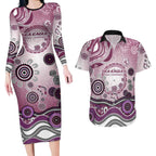 Manly Warringah Sea Eagles Rugby Couples Matching Long Sleeve Bodycon Dress and Hawaiian Shirt Australian Aboriginal Dot Painting Style
