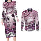 Manly Warringah Sea Eagles Rugby Couples Matching Long Sleeve Bodycon Dress and Long Sleeve Button Shirt Australian Aboriginal Dot Painting Style