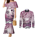 Manly Warringah Sea Eagles Rugby Couples Matching Mermaid Dress and Long Sleeve Button Shirt Australian Aboriginal Dot Painting Style