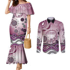Manly Warringah Sea Eagles Rugby Couples Matching Mermaid Dress and Long Sleeve Button Shirt Australian Aboriginal Dot Painting Style