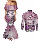 Manly Warringah Sea Eagles Rugby Couples Matching Mermaid Dress and Long Sleeve Button Shirt Australian Aboriginal Dot Painting Style