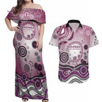 Manly Warringah Sea Eagles Rugby Couples Matching Off Shoulder Maxi Dress and Hawaiian Shirt Australian Aboriginal Dot Painting Style