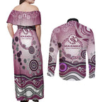 Manly Warringah Sea Eagles Rugby Couples Matching Off Shoulder Maxi Dress and Long Sleeve Button Shirt Australian Aboriginal Dot Painting Style