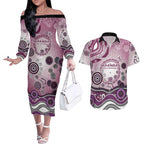 Manly Warringah Sea Eagles Rugby Couples Matching Off The Shoulder Long Sleeve Dress and Hawaiian Shirt Australian Aboriginal Dot Painting Style