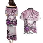 Manly Warringah Sea Eagles Rugby Couples Matching Puletasi and Hawaiian Shirt Australian Aboriginal Dot Painting Style