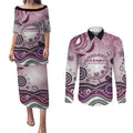 Manly Warringah Sea Eagles Rugby Couples Matching Puletasi and Long Sleeve Button Shirt Australian Aboriginal Dot Painting Style