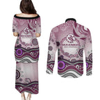 Manly Warringah Sea Eagles Rugby Couples Matching Puletasi and Long Sleeve Button Shirt Australian Aboriginal Dot Painting Style