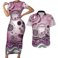 Manly Warringah Sea Eagles Rugby Couples Matching Short Sleeve Bodycon Dress and Hawaiian Shirt Australian Aboriginal Dot Painting Style