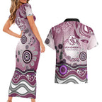 Manly Warringah Sea Eagles Rugby Couples Matching Short Sleeve Bodycon Dress and Hawaiian Shirt Australian Aboriginal Dot Painting Style