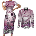 Manly Warringah Sea Eagles Rugby Couples Matching Short Sleeve Bodycon Dress and Long Sleeve Button Shirt Australian Aboriginal Dot Painting Style