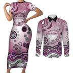 Manly Warringah Sea Eagles Rugby Couples Matching Short Sleeve Bodycon Dress and Long Sleeve Button Shirt Australian Aboriginal Dot Painting Style