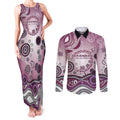 Manly Warringah Sea Eagles Rugby Couples Matching Tank Maxi Dress and Long Sleeve Button Shirt Australian Aboriginal Dot Painting Style