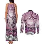 Manly Warringah Sea Eagles Rugby Couples Matching Tank Maxi Dress and Long Sleeve Button Shirt Australian Aboriginal Dot Painting Style