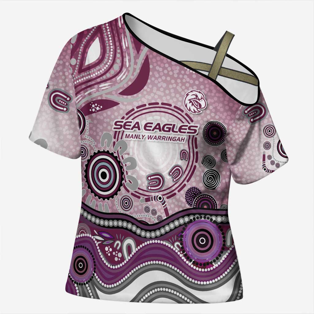 Manly Warringah Sea Eagles Rugby Cross Shoulder Shirt Australian Aboriginal Dot Painting Style