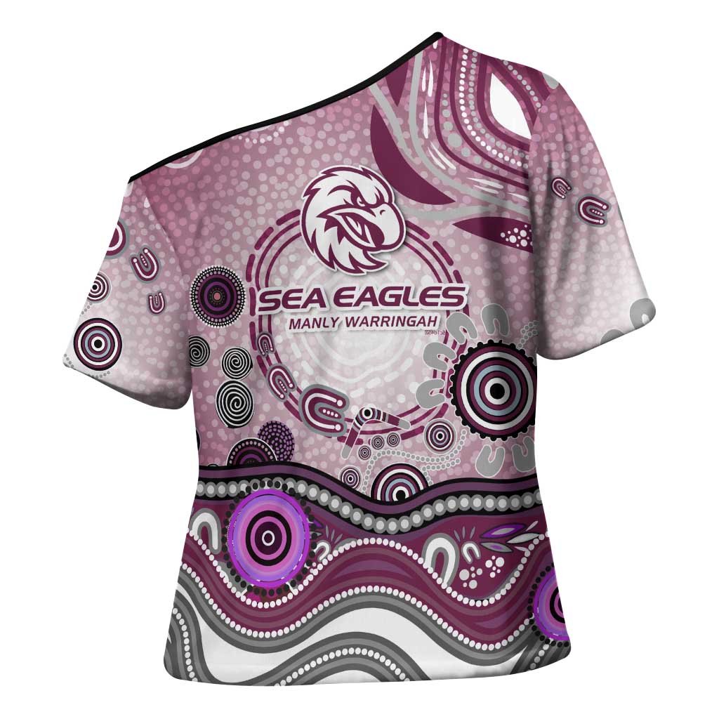 Manly Warringah Sea Eagles Rugby Cross Shoulder Shirt Australian Aboriginal Dot Painting Style