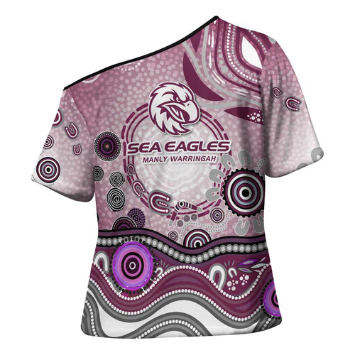 Manly Warringah Sea Eagles Rugby Cross Shoulder Shirt Australian Aboriginal Dot Painting Style