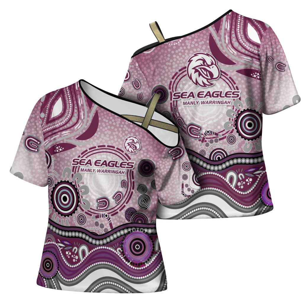 Manly Warringah Sea Eagles Rugby Cross Shoulder Shirt Australian Aboriginal Dot Painting Style