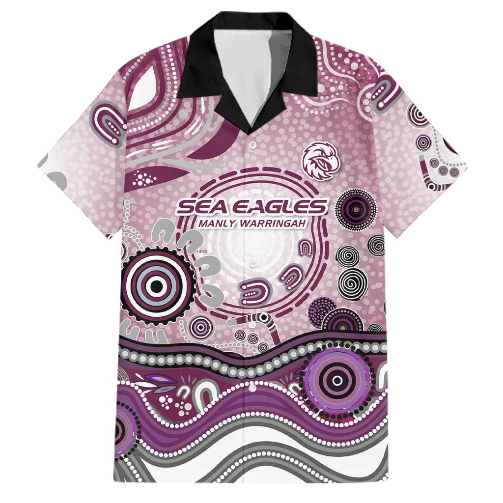 Manly Warringah Sea Eagles Rugby Family Matching Long Sleeve Bodycon Dress and Hawaiian Shirt Australian Aboriginal Dot Painting Style