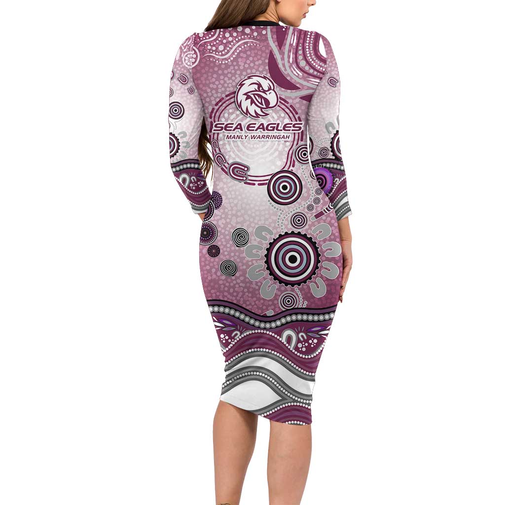 Manly Warringah Sea Eagles Rugby Family Matching Long Sleeve Bodycon Dress and Hawaiian Shirt Australian Aboriginal Dot Painting Style