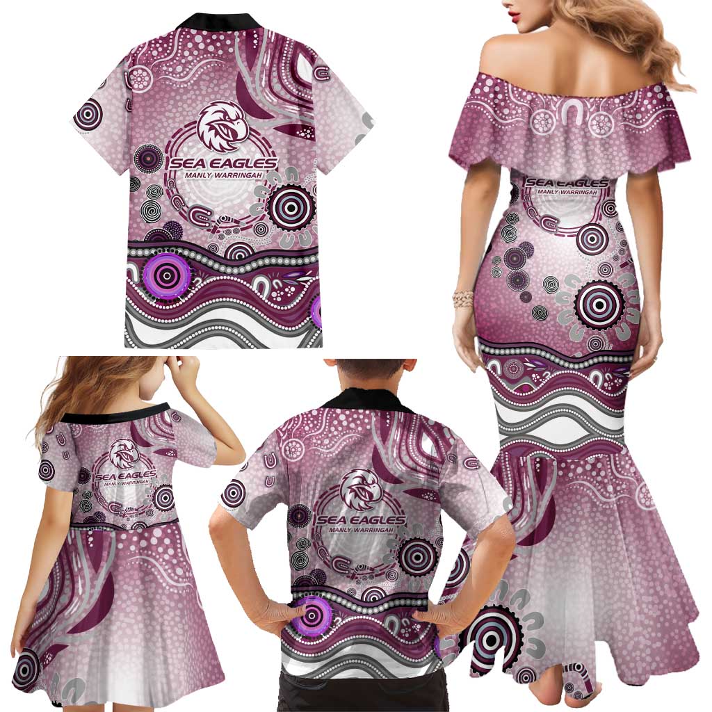 Manly Warringah Sea Eagles Rugby Family Matching Mermaid Dress and Hawaiian Shirt Australian Aboriginal Dot Painting Style