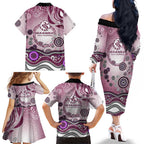 Manly Warringah Sea Eagles Rugby Family Matching Off The Shoulder Long Sleeve Dress and Hawaiian Shirt Australian Aboriginal Dot Painting Style
