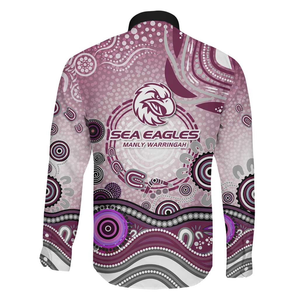 Manly Warringah Sea Eagles Rugby Family Matching Off The Shoulder Long Sleeve Dress and Hawaiian Shirt Australian Aboriginal Dot Painting Style