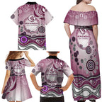 Manly Warringah Sea Eagles Rugby Family Matching Off Shoulder Maxi Dress and Hawaiian Shirt Australian Aboriginal Dot Painting Style