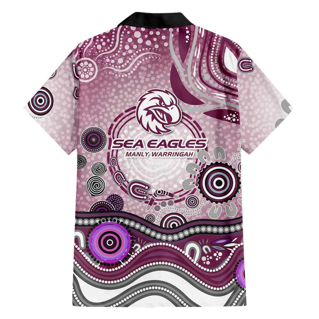 Manly Warringah Sea Eagles Rugby Family Matching Off Shoulder Maxi Dress and Hawaiian Shirt Australian Aboriginal Dot Painting Style