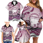Manly Warringah Sea Eagles Rugby Family Matching Off Shoulder Short Dress and Hawaiian Shirt Australian Aboriginal Dot Painting Style